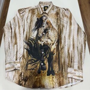 Platini Men's Jeans Horse Western Style Button-Up Large Long Sleeve Rare